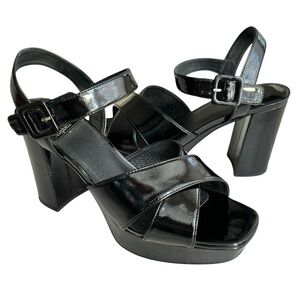Jeffrey Campbell Amma Platform Slingback Sandal Black Chunky Heel Patent Leather